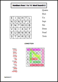 mots mêlés anglais nombres jusqu'à 20